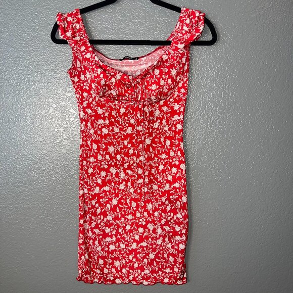 Papaya Red & White Floral Ruched Mini Dress - Size Medium - Picture 5 of 6